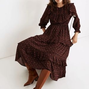 Madewell Georgette Tiered Ruffle Midi Dress in Orchard Floral
